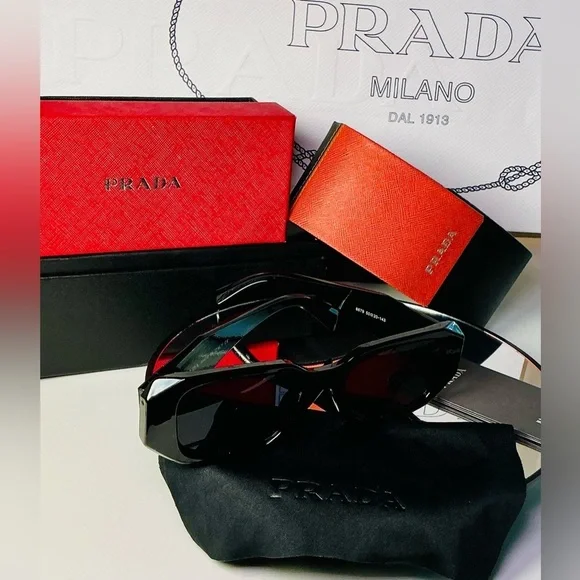 PRADA BLACK GEOMETRIC SUNGLASSES-Authentic LIKE NEW - Picture 10 of 15